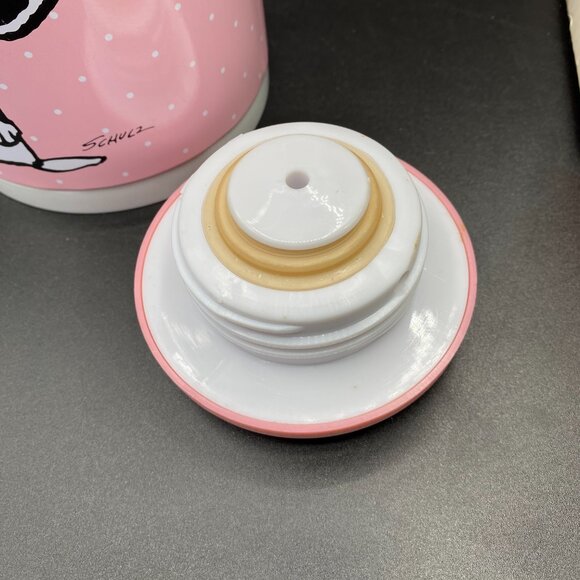 Vintage 1965 Peanuts Snoopy and Woodstock Thermos Vacuum Flask Pastel Pink VTG - Picture 11 of 12